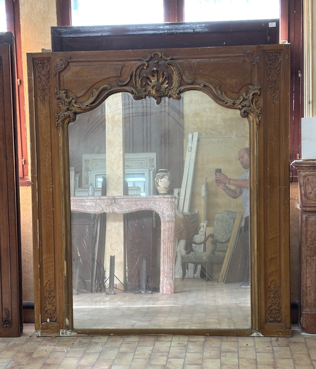 Louis XV Style Gilded And Painted Fireplace Mirror, Late 19th Century
