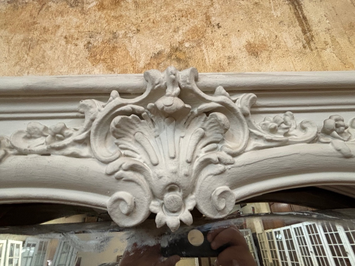 Antique Louis XV Style Painted And Carved Fireplace Mirror Dating From The Late 19th Century-photo-4