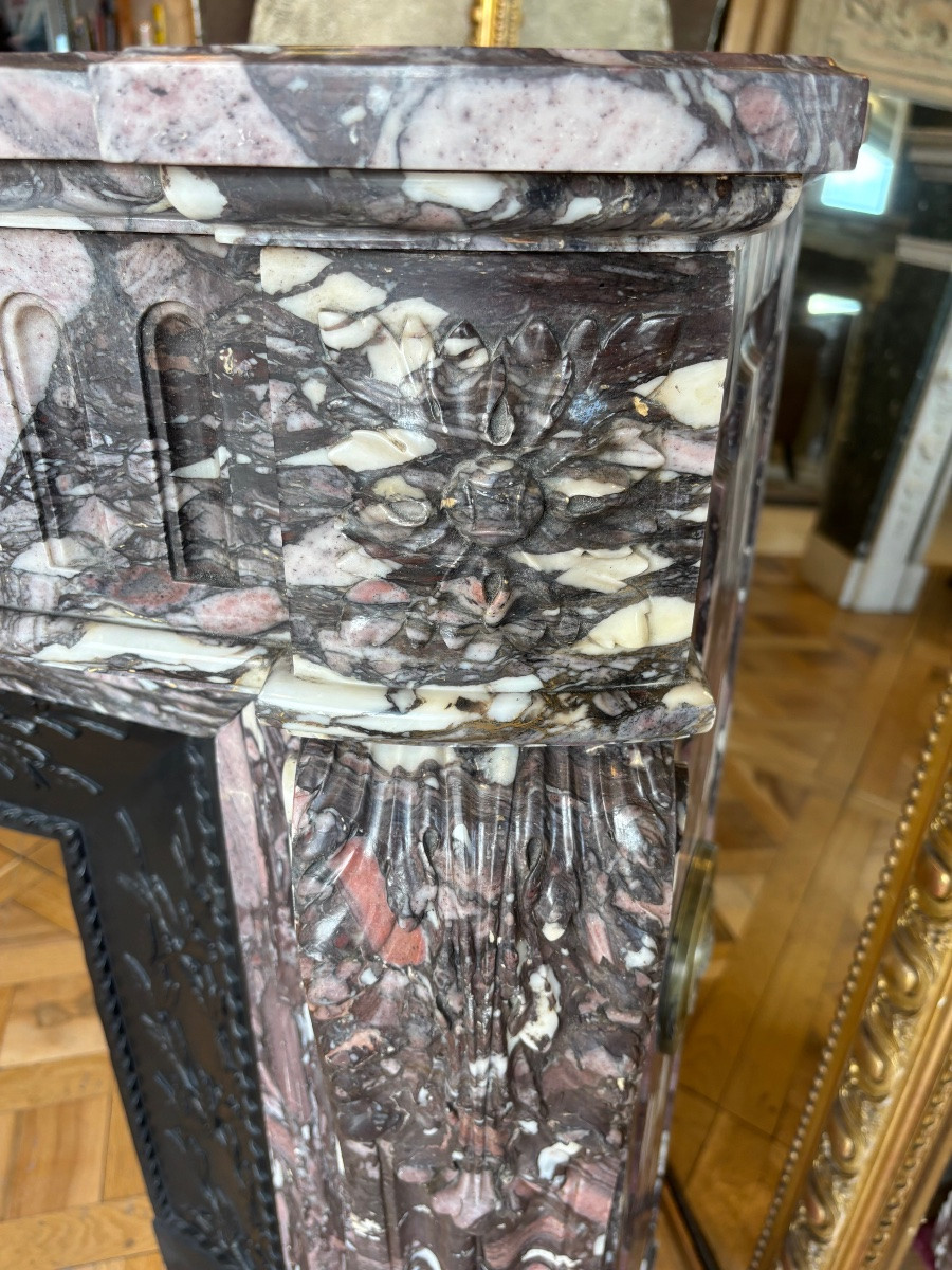 Paire de cheminées en marbre Breche Violette Louis XVI Napoléon III-photo-2