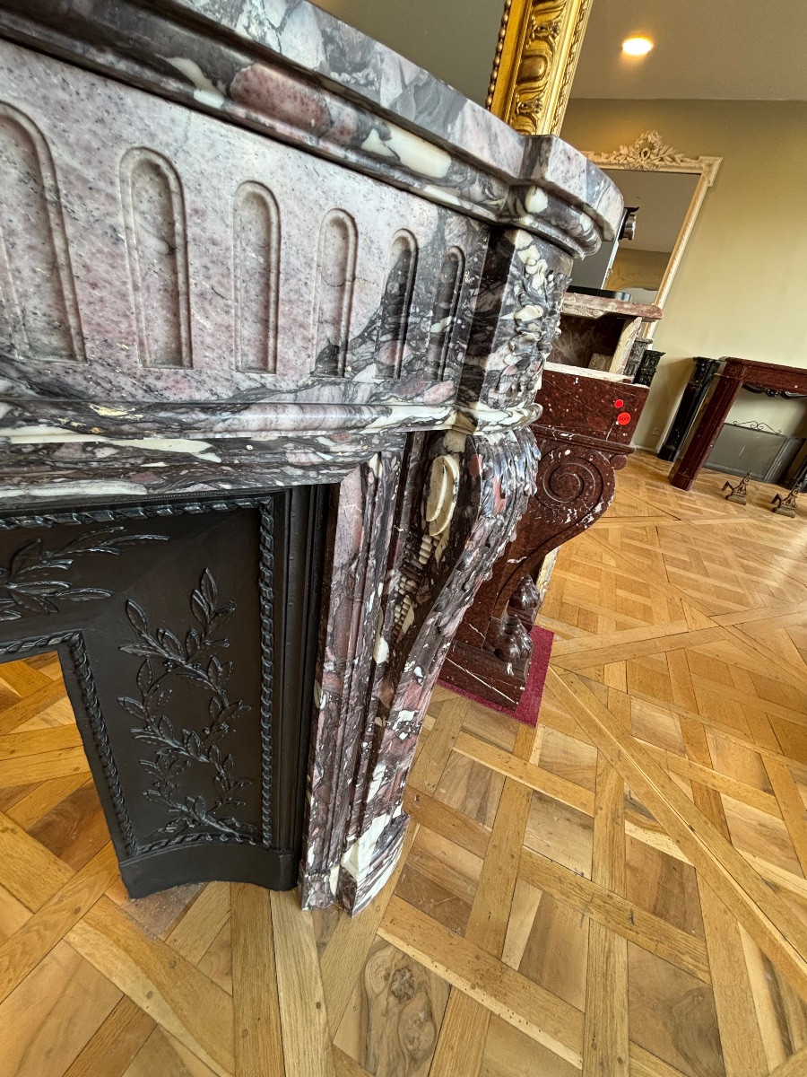 Paire de cheminées en marbre Breche Violette Louis XVI Napoléon III-photo-6