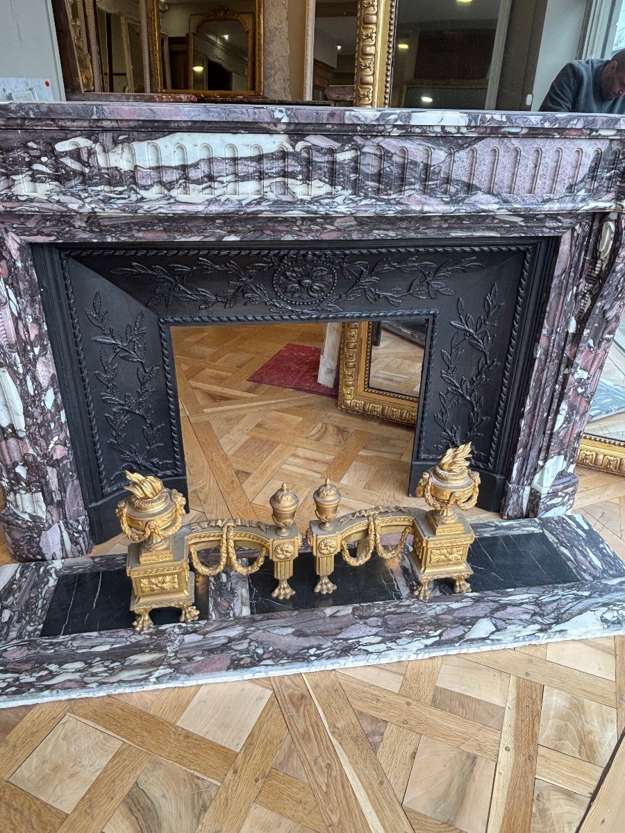 Louis XVI Napoleon III Breche Violette Marble Fireplace-photo-5