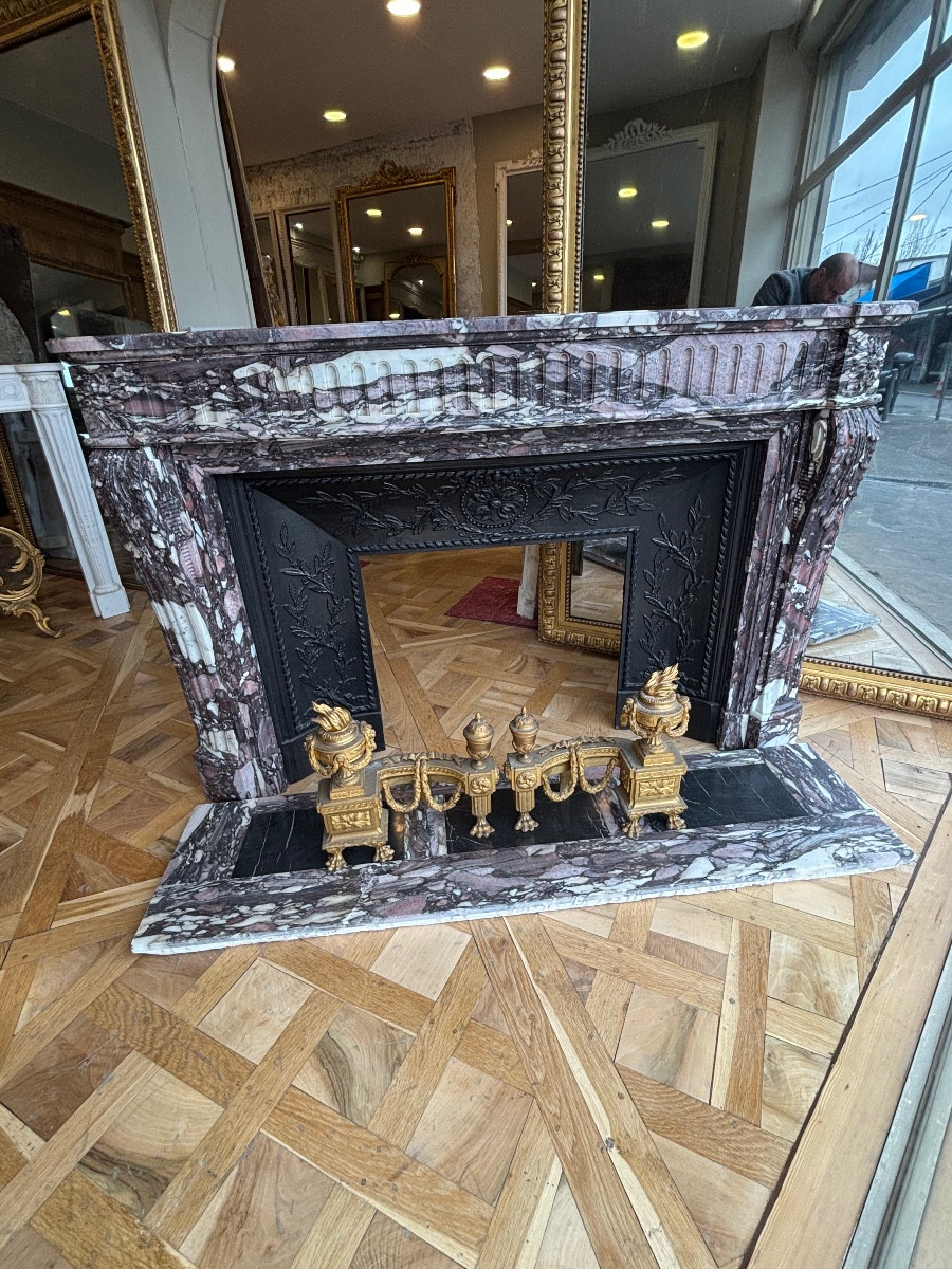 Louis XVI Napoleon III Breche Violette Marble Fireplace