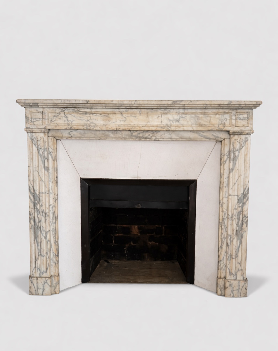 Antique Louis XVI Style Fireplace Made Of Arabescato Marble, Late 19th Century 