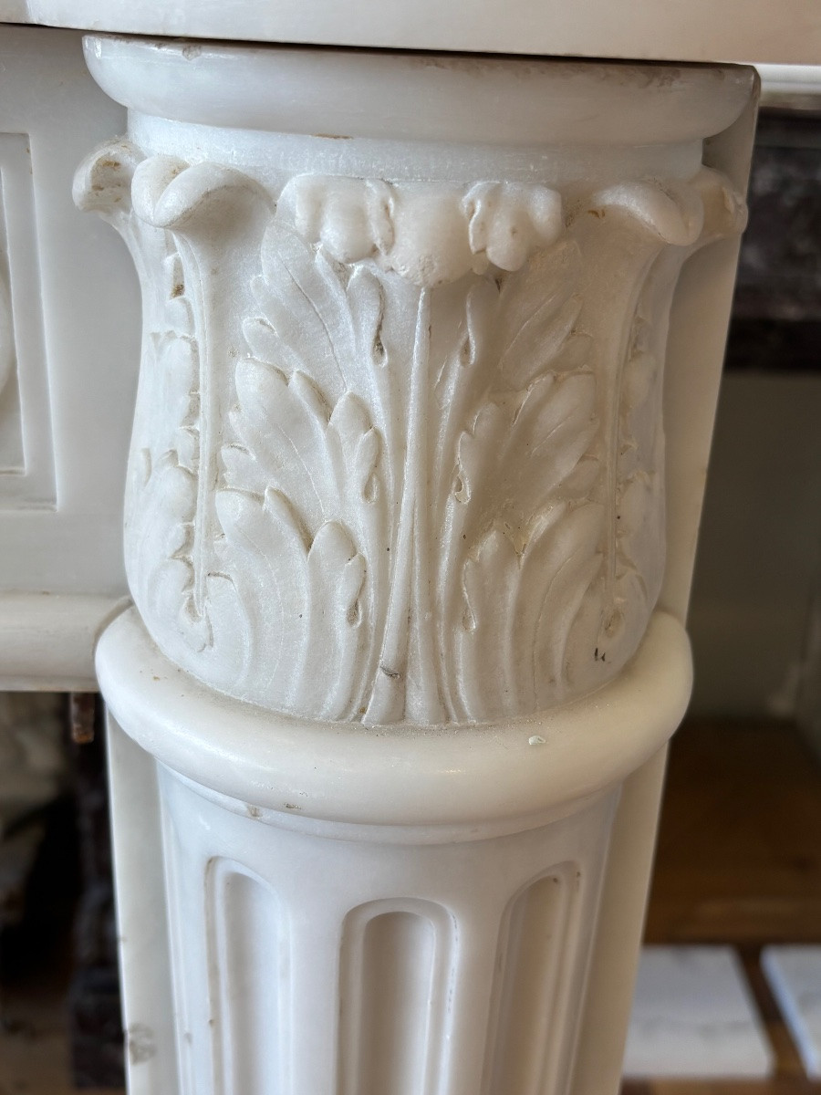 Antique Louis XVI Style Fireplace Made Of White Statuary Marble Dating From The 19th Century-photo-3