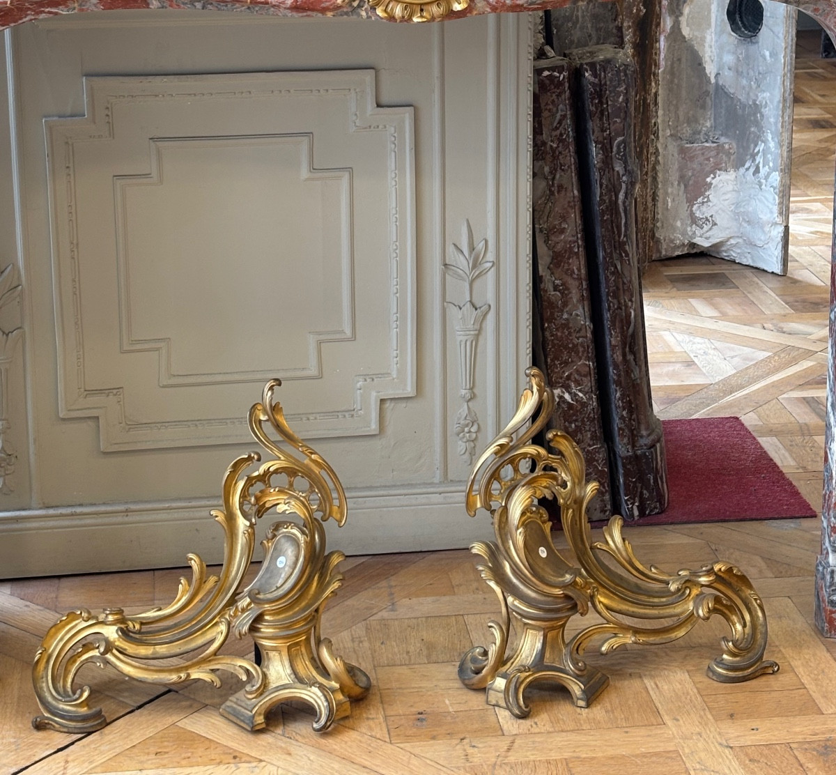 Large Pair Of Rocaille Andirons Signed Bouhon, Dating From The 19th Century -photo-3