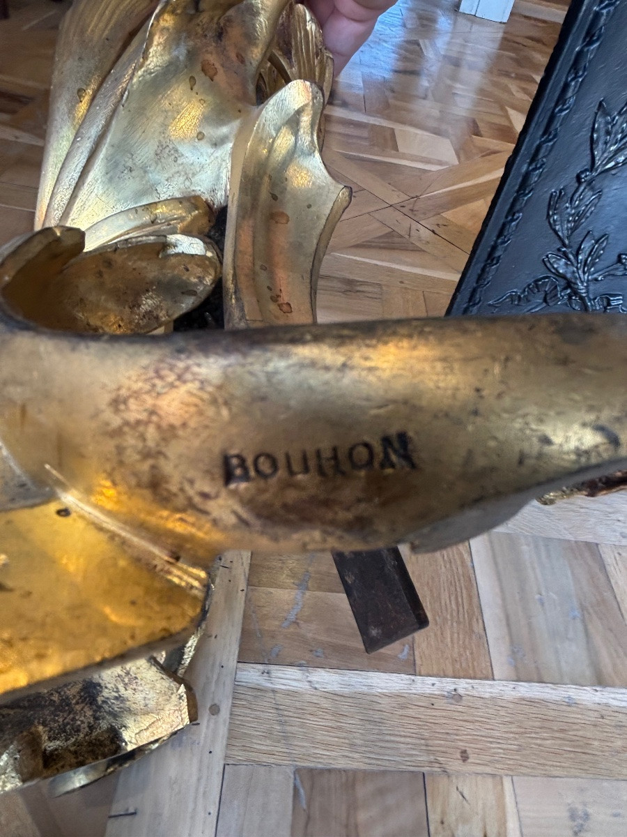 Large Pair Of Rocaille Andirons Signed Bouhon, Dating From The 19th Century -photo-2