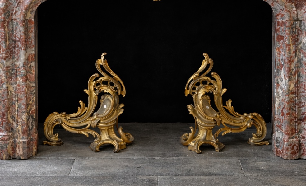 Large Pair Of Rocaille Andirons Signed Bouhon, Dating From The 19th Century -photo-1