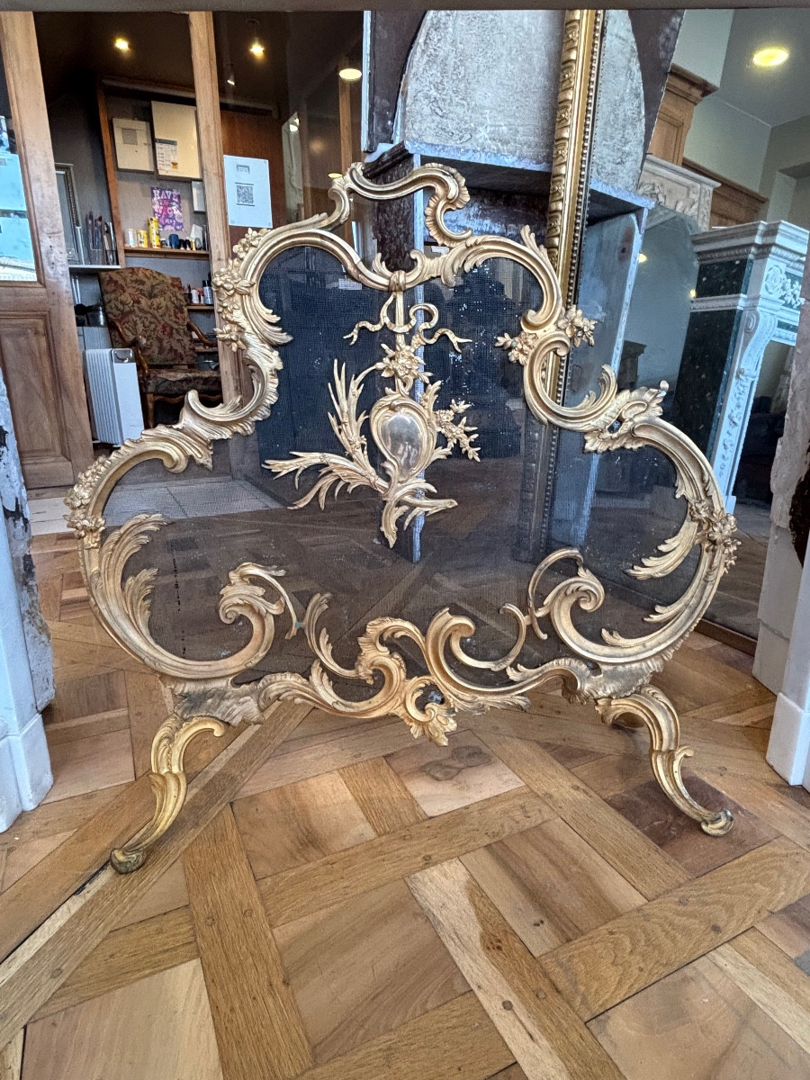 Fire Screen Antique Fireplace Made Of Gilded Bronze From The Late 19th Century -photo-2