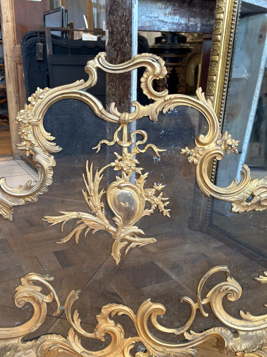 Fire Screen Antique Fireplace Made Of Gilded Bronze From The Late 19th Century -photo-3