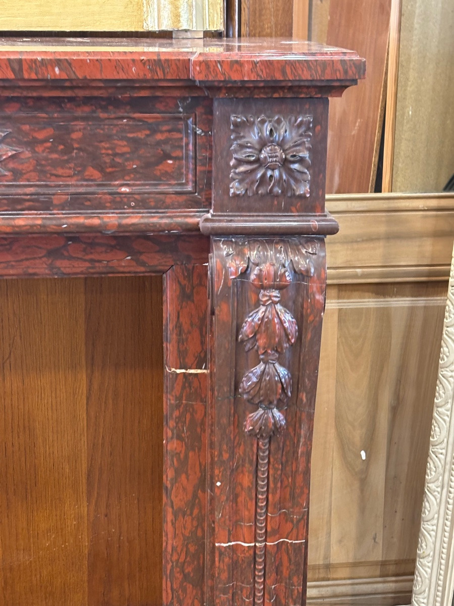 Louis XVI Style Marble Fireplace Made In The 19th Century In Griotte Red Marble-photo-3