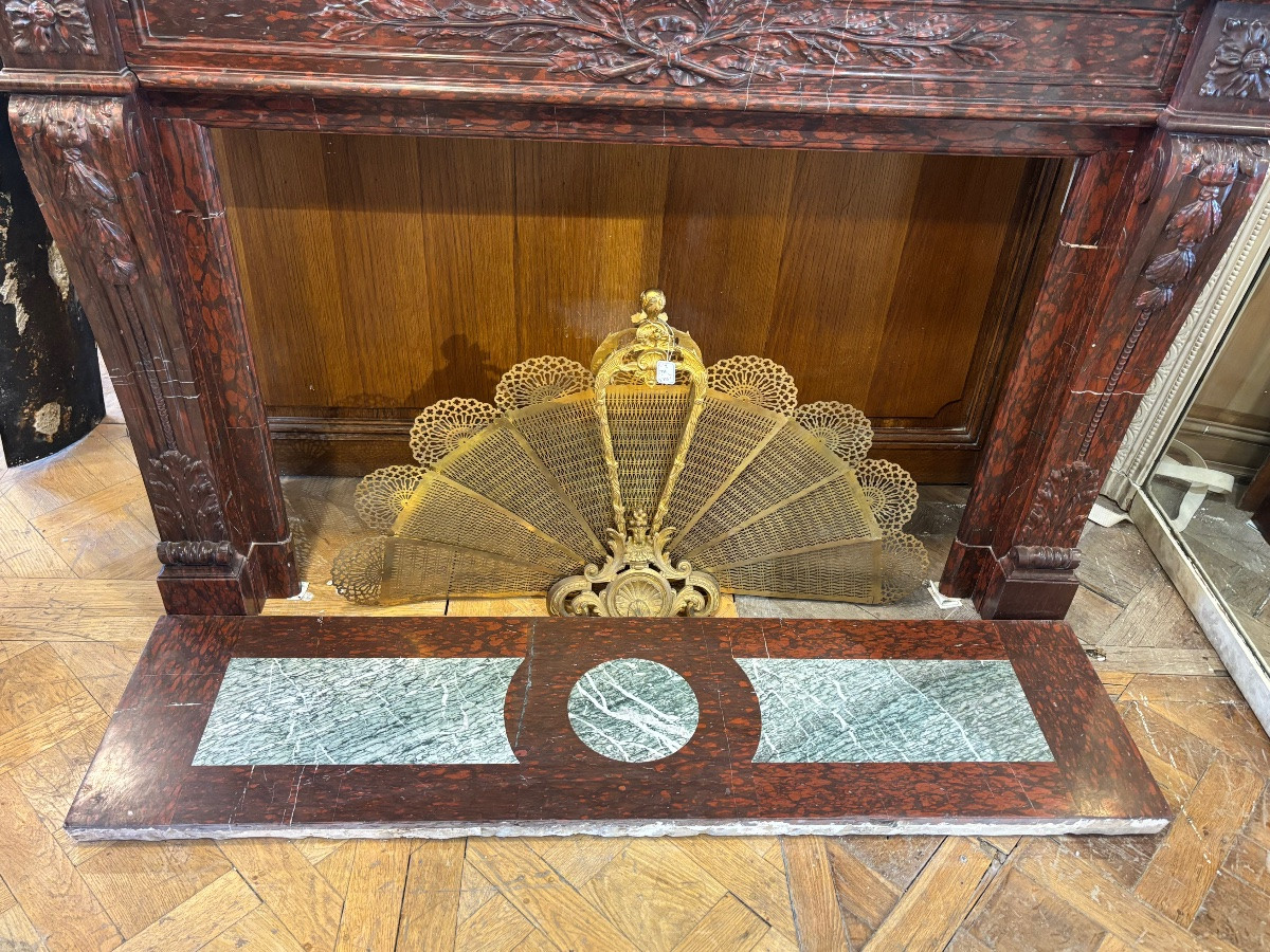 Louis XVI Style Marble Fireplace Made In The 19th Century In Griotte Red Marble-photo-4