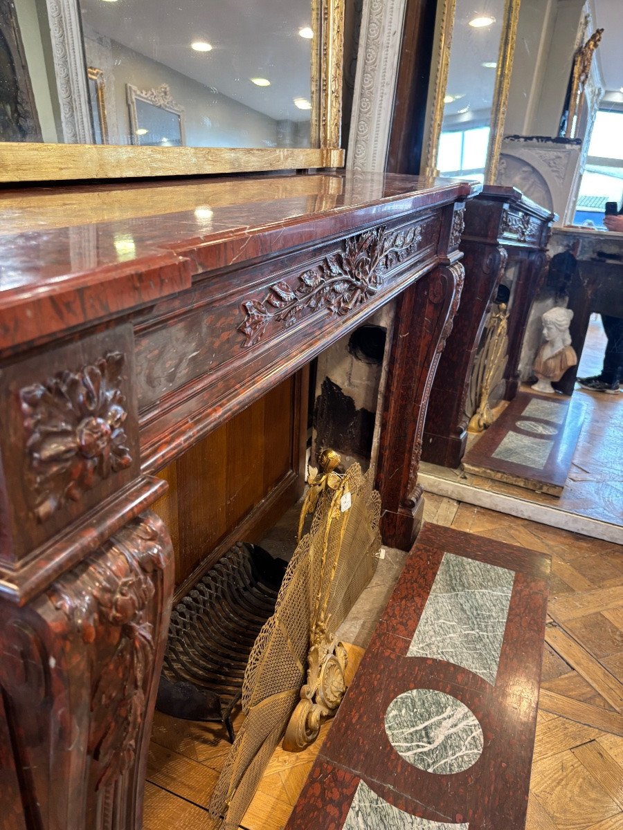 Louis XVI Style Marble Fireplace Made In The 19th Century In Griotte Red Marble-photo-1