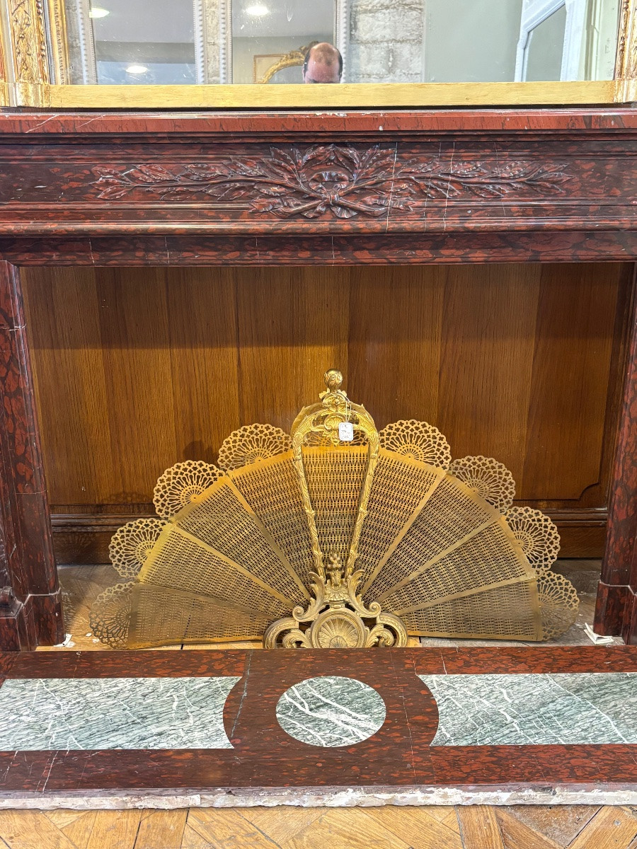 Louis XVI Style Marble Fireplace Made In The 19th Century In Griotte Red Marble-photo-2