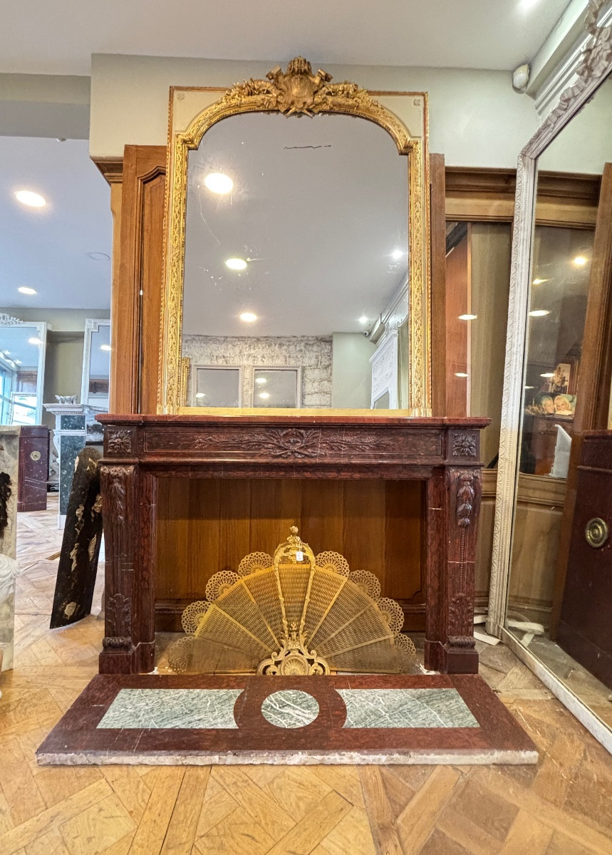 Louis XVI Style Marble Fireplace Made In The 19th Century In Griotte Red Marble