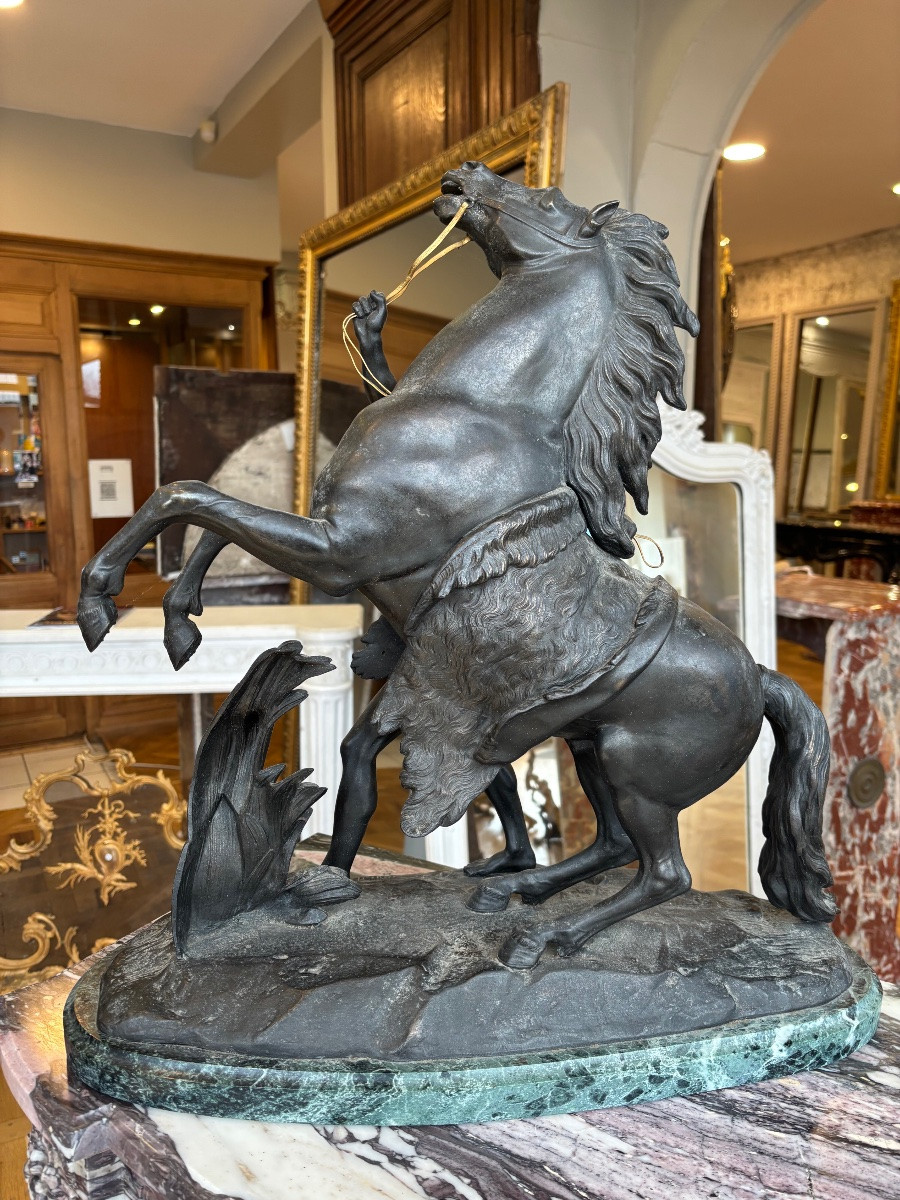Bronze After Guillaume Coustou (1677–1746) The Horses Of Marly Bronze With Brown And Gilt Patina-photo-3