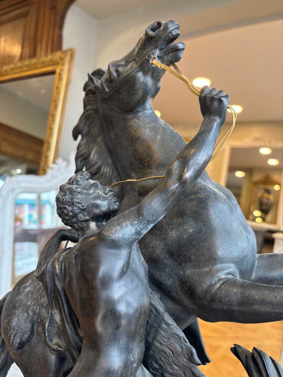 Bronze After Guillaume Coustou (1677–1746) The Horses Of Marly Bronze With Brown And Gilt Patina-photo-4