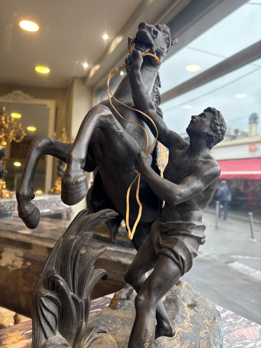 Bronze After Guillaume Coustou (1677–1746) The Horses Of Marly Bronze With Brown And Gilt Patina-photo-8