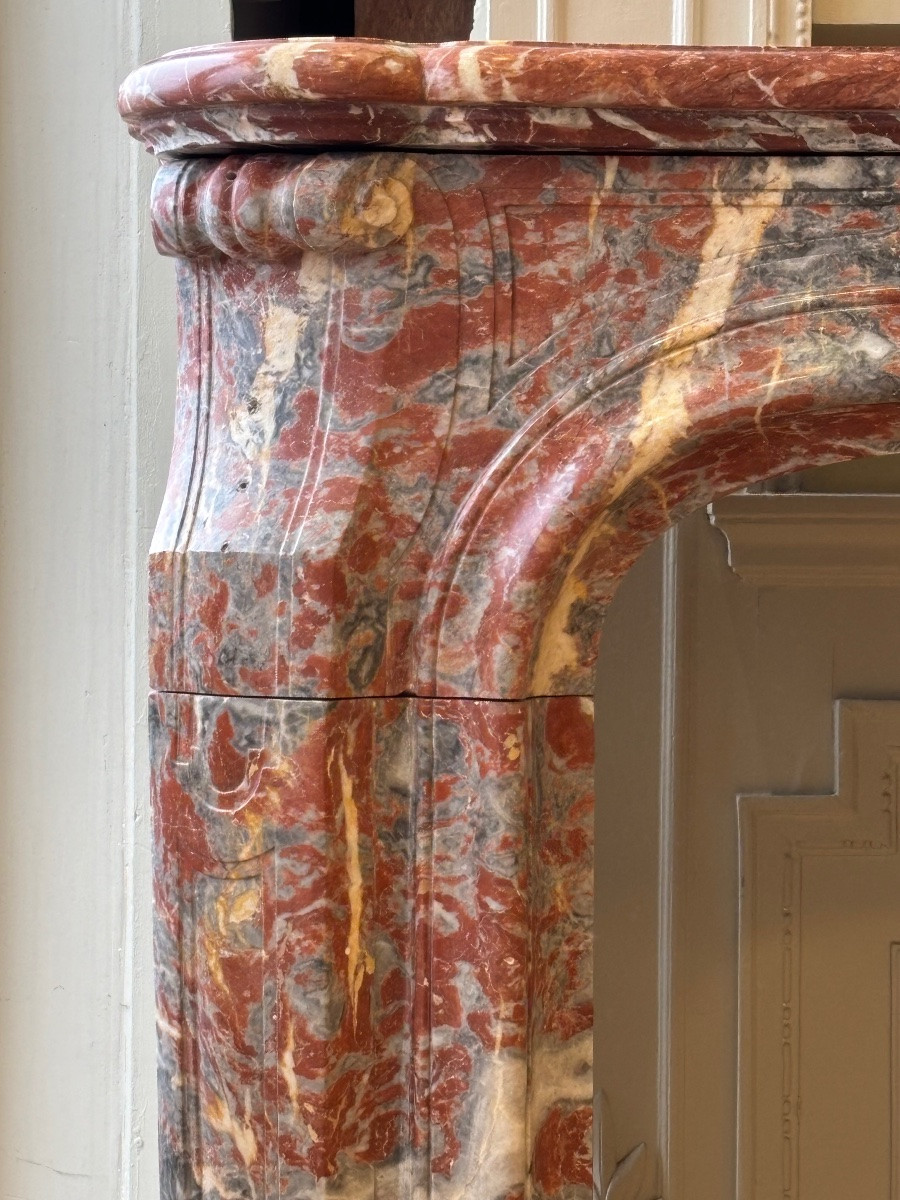 Louis XV Napoleon III Style Fireplace Made Of Languedoc Red Marble -photo-2
