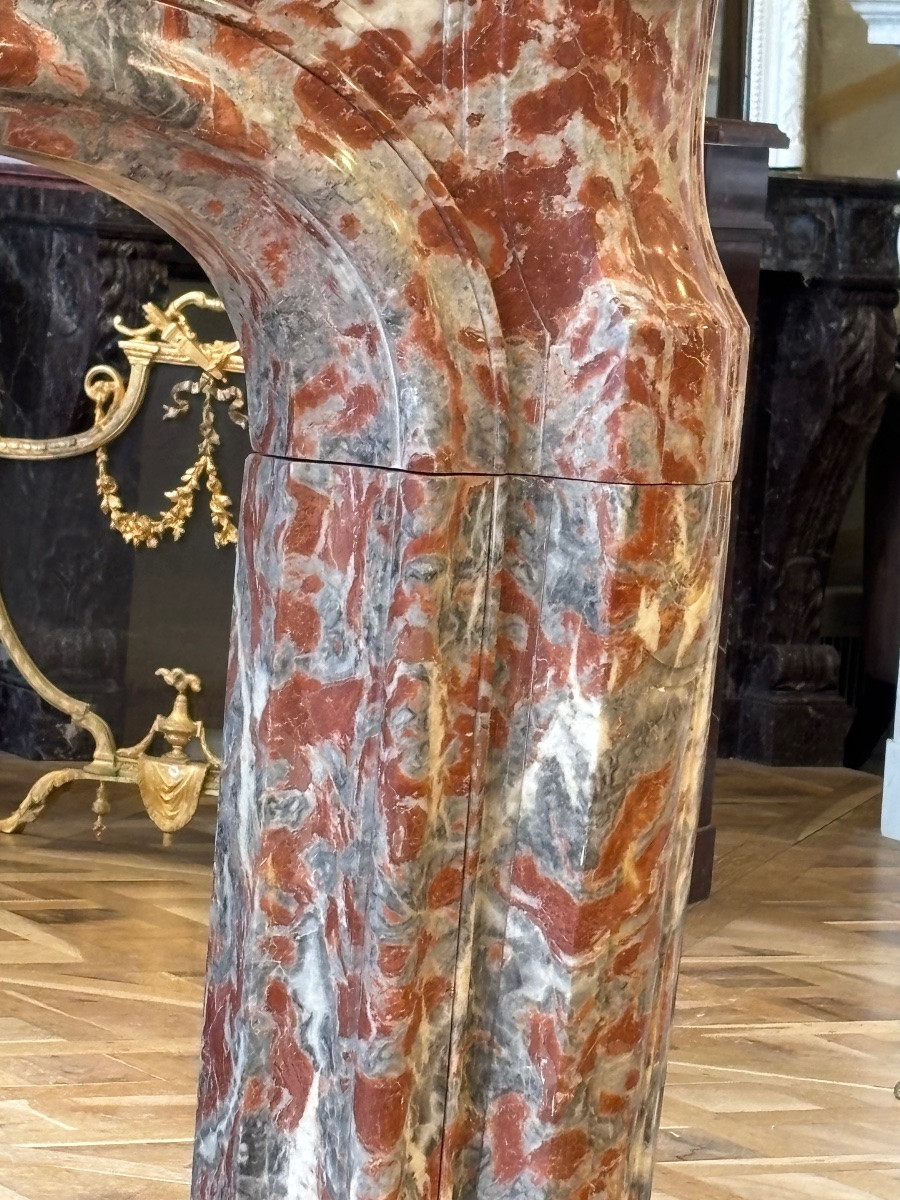Louis XV Napoleon III Style Fireplace Made Of Languedoc Red Marble -photo-3