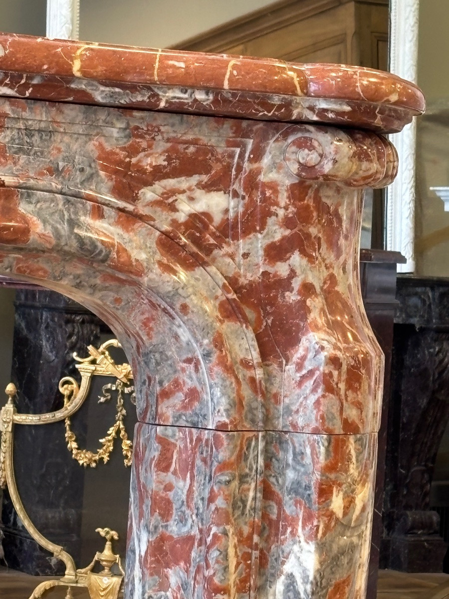 Louis XV Napoleon III Style Fireplace Made Of Languedoc Red Marble -photo-4