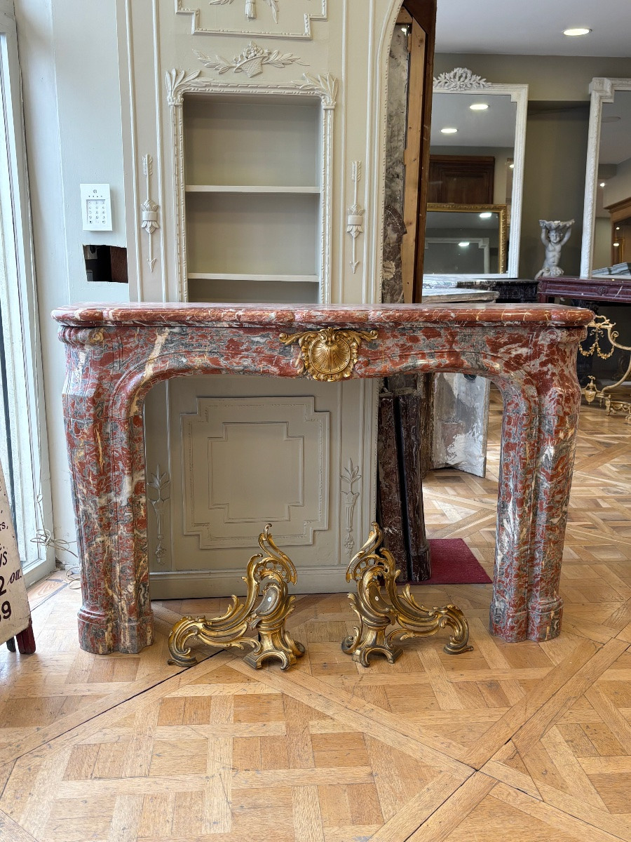 Louis XV Napoleon III Style Fireplace Made Of Languedoc Red Marble -photo-1