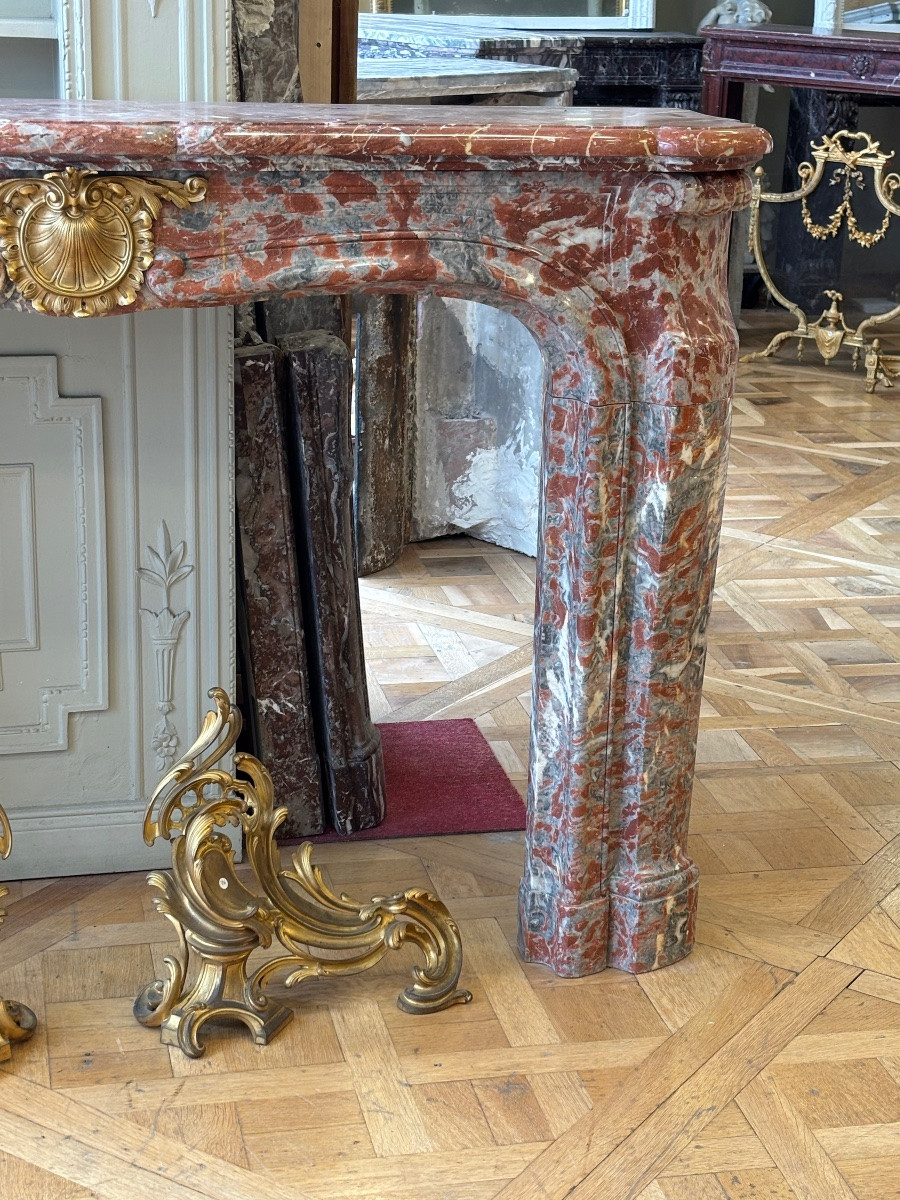 Louis XV Napoleon III Style Fireplace Made Of Languedoc Red Marble -photo-2