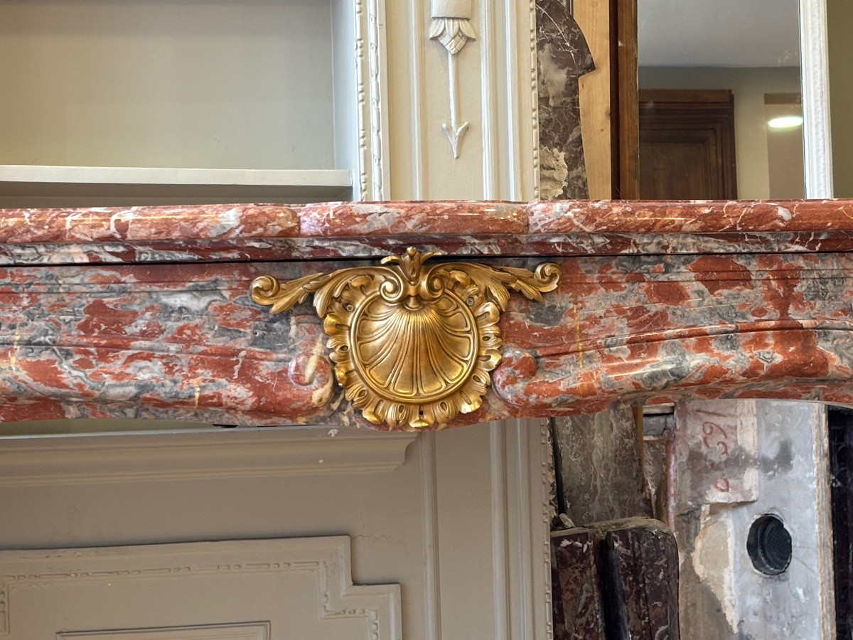 Louis XV Napoleon III Style Fireplace Made Of Languedoc Red Marble -photo-4