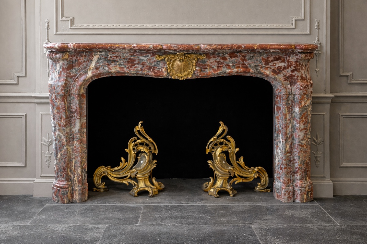 Louis XV Napoleon III Style Fireplace Made Of Languedoc Red Marble 