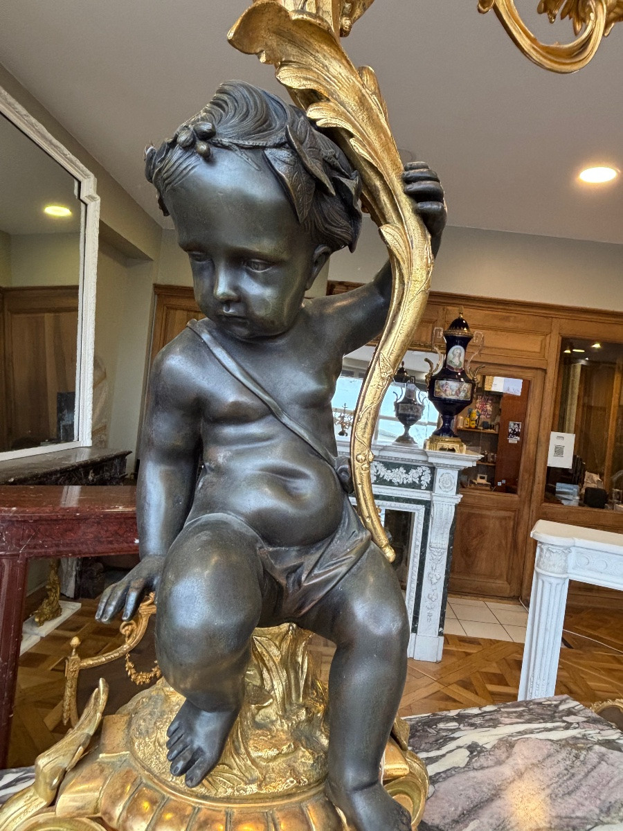 Large Pair Of Rococo Style Bronze Candelabra After Clodion, Late 19th Century -photo-3