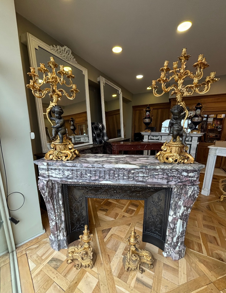 Grande Paire de Candélabres en bronze  de style Rocaille d’après Clodion fin du XIXeme siècle -photo-3