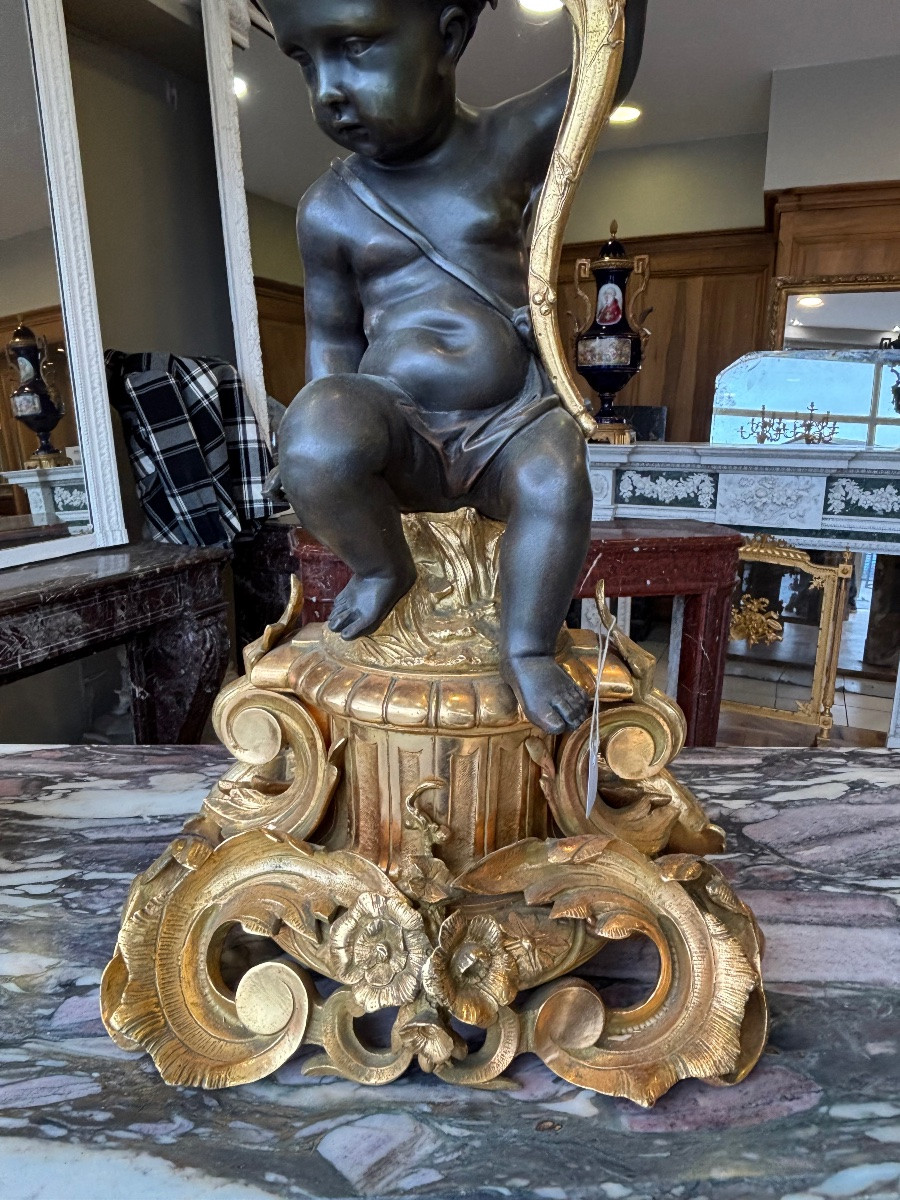 Grande Paire de Candélabres en bronze  de style Rocaille d’après Clodion fin du XIXeme siècle -photo-4