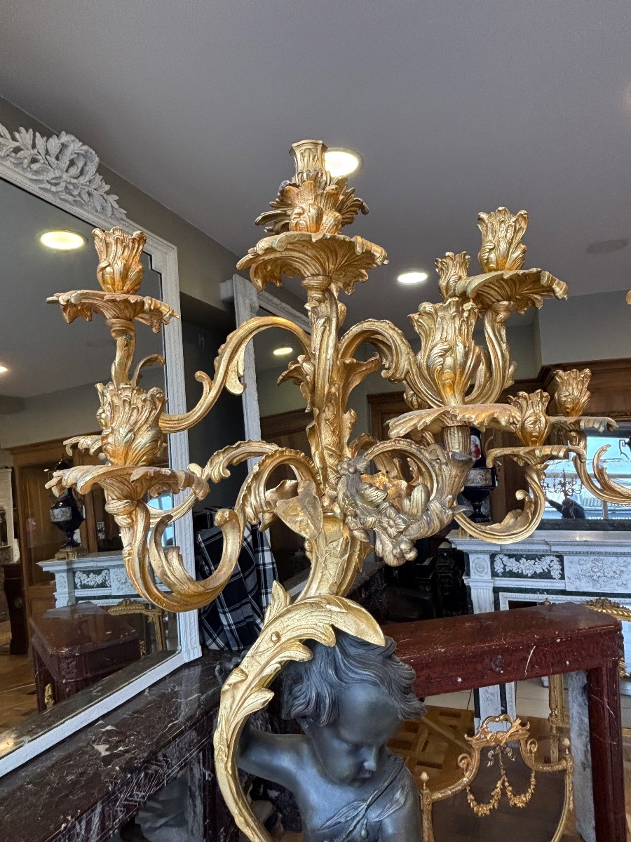 Grande Paire de Candélabres en bronze  de style Rocaille d’après Clodion fin du XIXeme siècle -photo-6