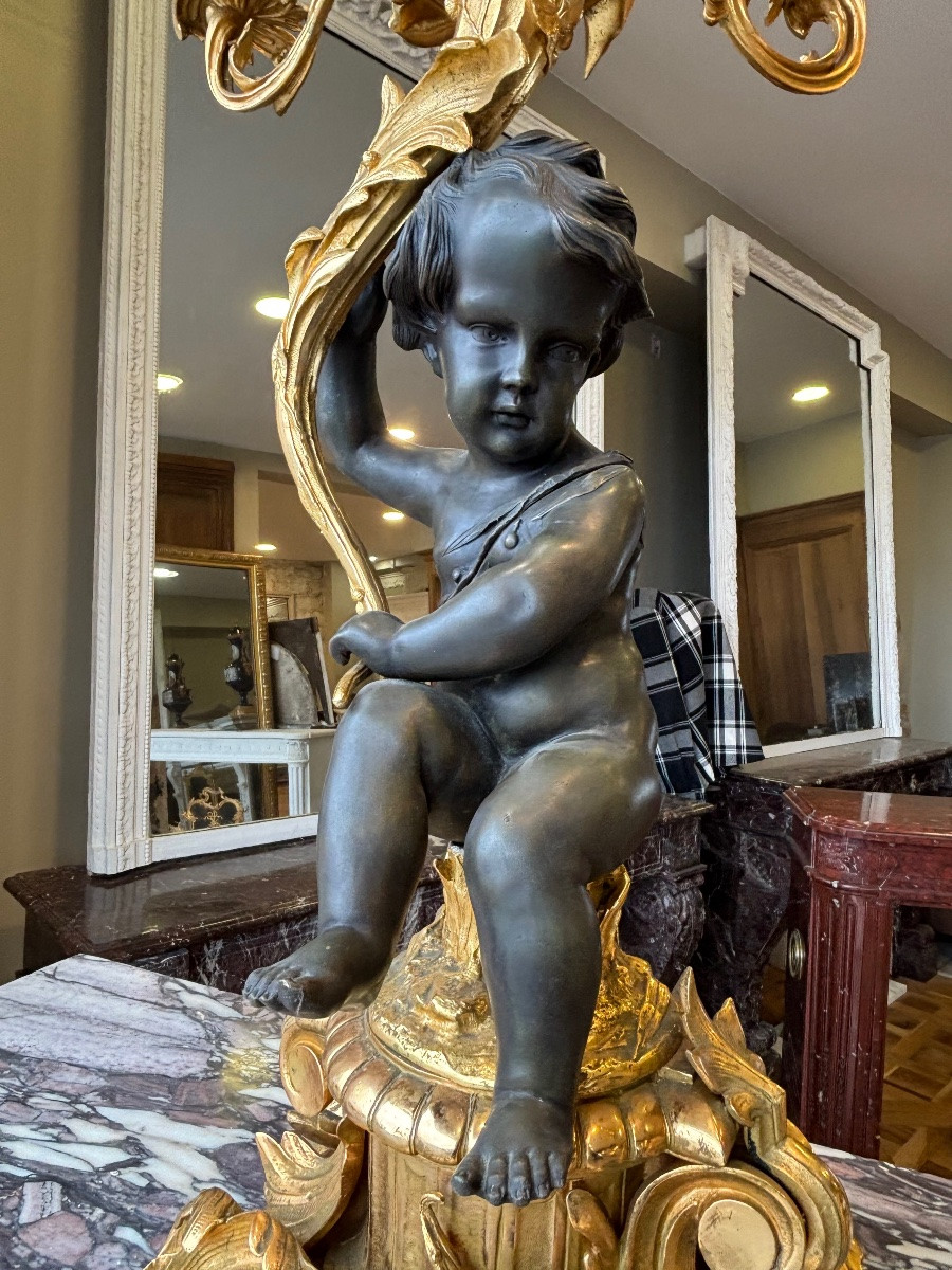 Large Pair Of Rococo Style Bronze Candelabra After Clodion, Late 19th Century -photo-5