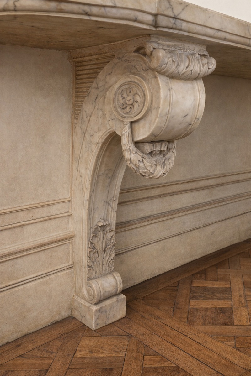 Importante console murale en marbre Blanc De Carrare sculptée style Louis XVI XIXeme siècle -photo-4
