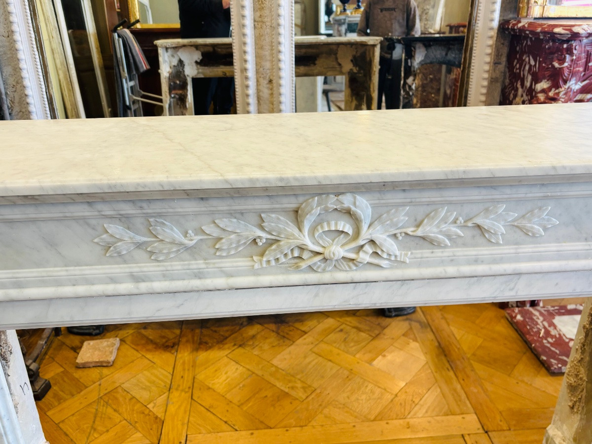 Cheminée ancienne de style Louis XVI à rameau en marbre de Carrare  datant de la fin du XIXeme -photo-2