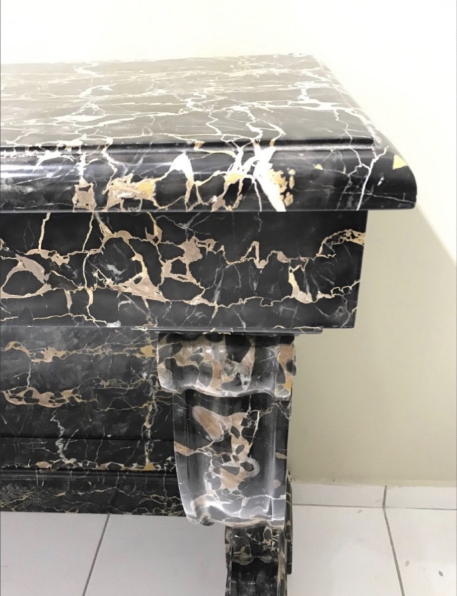 Antique Console In Black Portoro Marble Dating From The Late 19th Century-photo-3