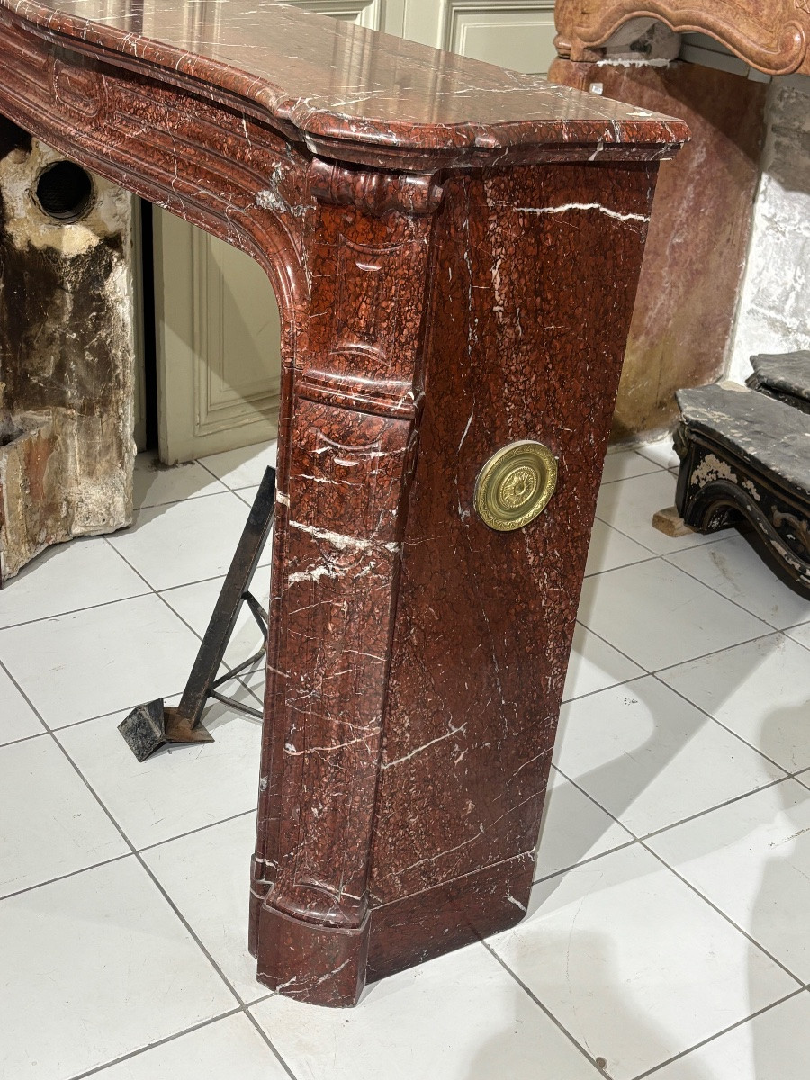 Cheminée ancienne de style Louis XV réalisée en marbre Griotte Framboiser fin XIXeme -photo-4