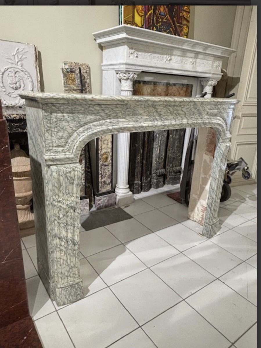 Antique Regency-style Fireplace Made Of Vert d'Estour Marble, Dating From The Late 19th Century. -photo-2