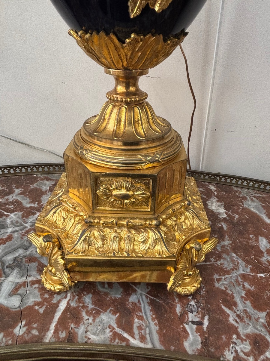 Late 19th Century Blue Porcelain Lamp Decorated With Garlands Held By Rams' Heads.-photo-4