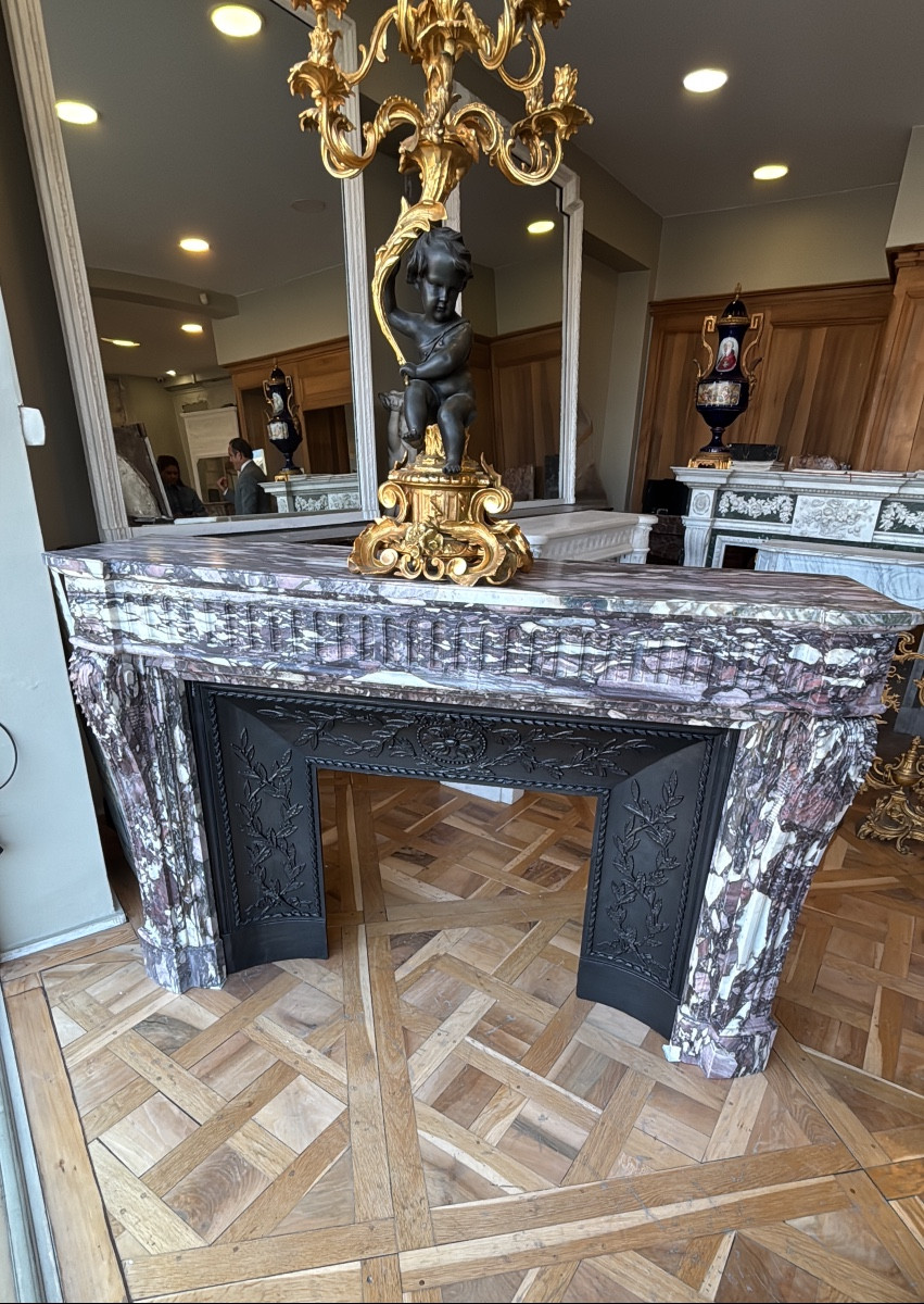 Louis XVI Napoleon III Breche Violette Marble Fireplace