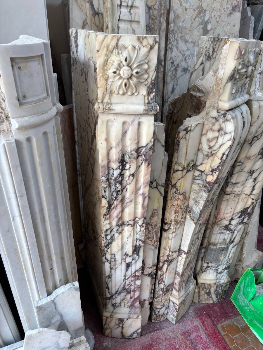 Rare Pair Of Antique Louis XVI Style Mantels In Breche Violette Marble From The 19th Century-photo-2