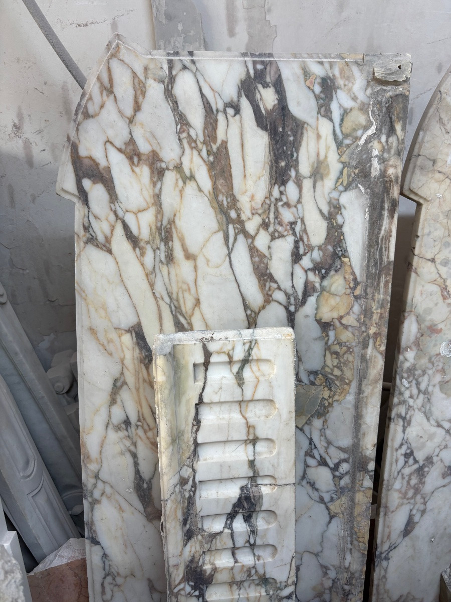 Rare Pair Of Antique Louis XVI Style Mantels In Breche Violette Marble From The 19th Century-photo-4