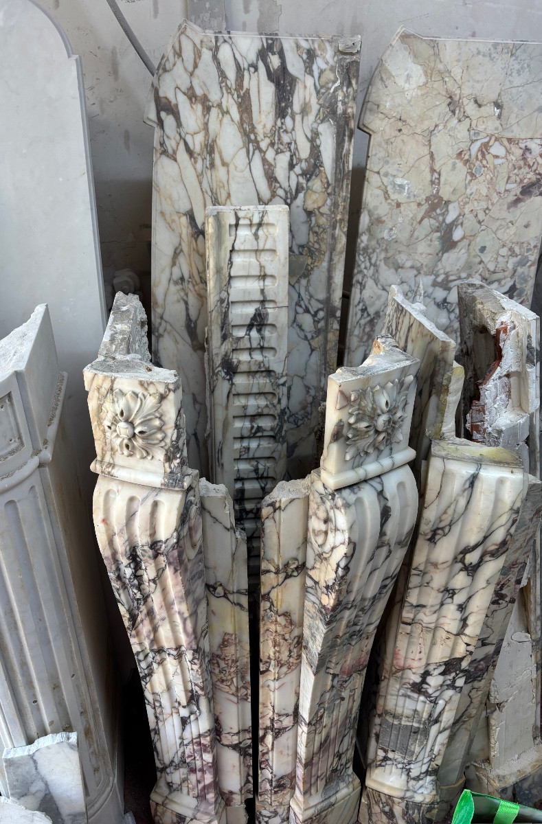 Rare Pair Of Antique Louis XVI Style Mantels In Breche Violette Marble From The 19th Century