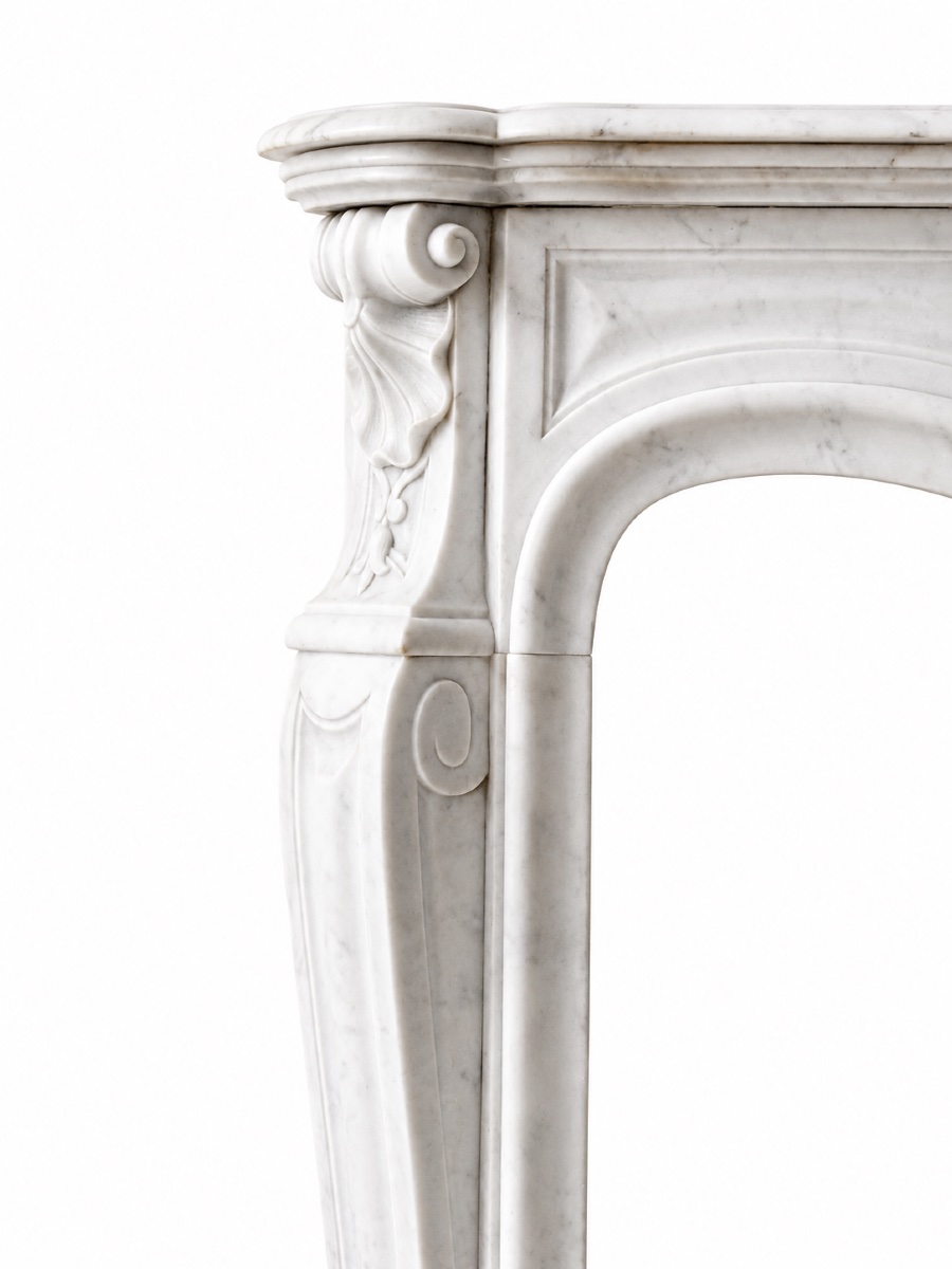 Antique Louis XV Style White Carrara Marble Mantel From The Late 19th Century-photo-3