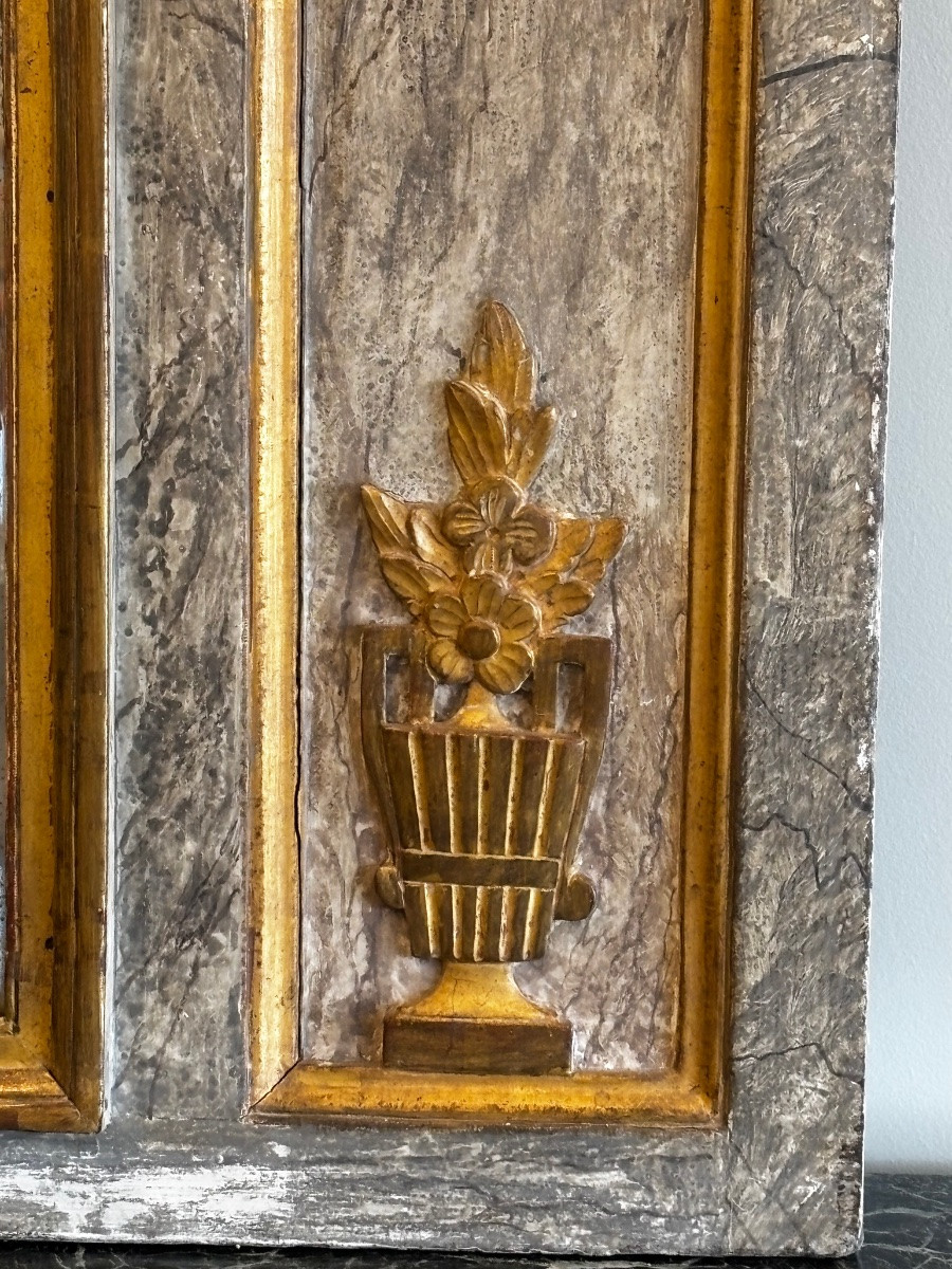 Louis XVI Period Trumeau In Wood Carved In Imitation Marble-photo-4