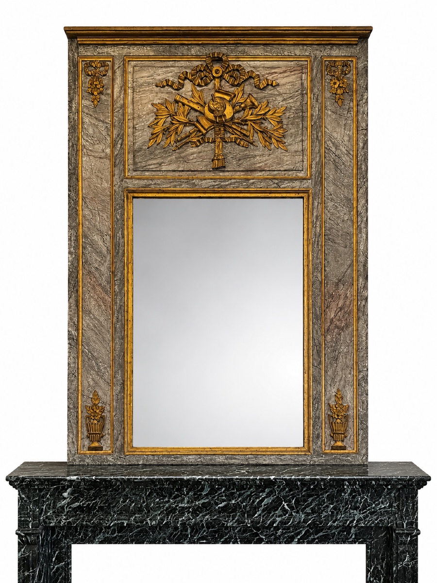 Louis XVI Period Trumeau In Wood Carved In Imitation Marble-photo-3