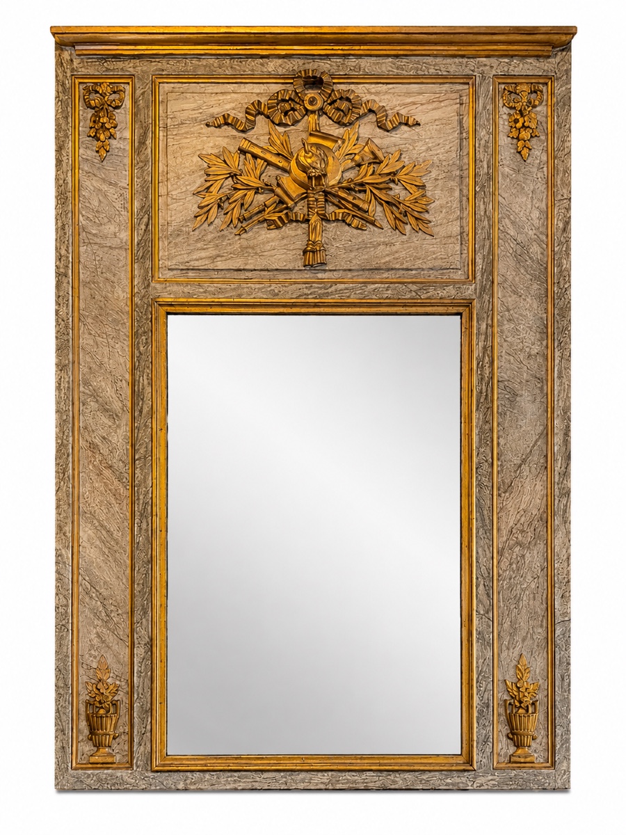 Louis XVI Period Trumeau In Wood Carved In Imitation Marble-photo-4