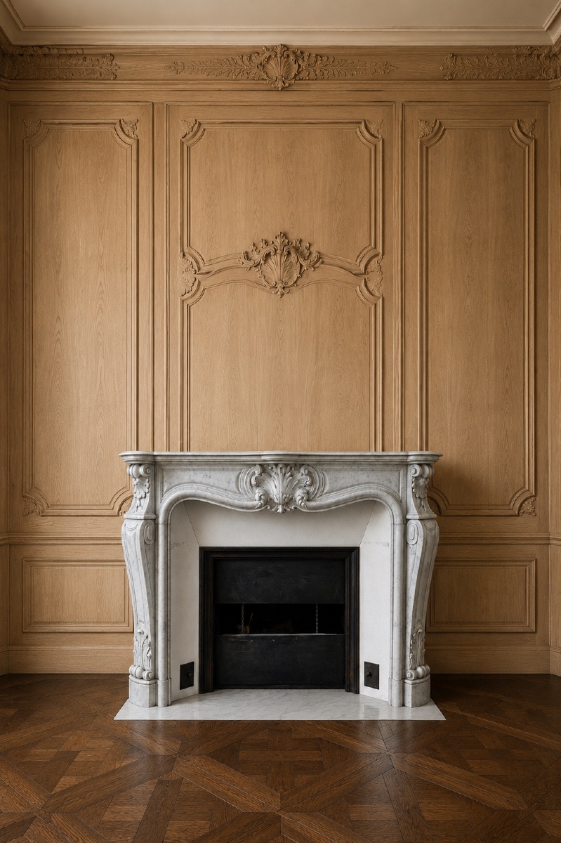 Carved White Carrara Marble Mantel In The Louis XV Style From The Late 19th Century