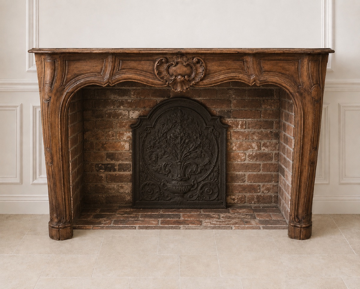 Cheminée ancienne D’époque Louis XV Provençal dite à Arbalète Réalisée en bois de chêne 