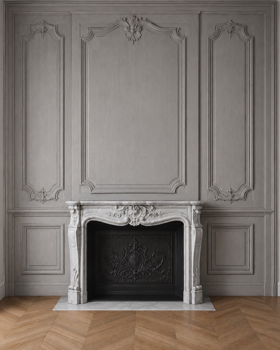 Cheminée ancienne en marbre de carrare blanc finement sculptée datant du XIXeme siècle 